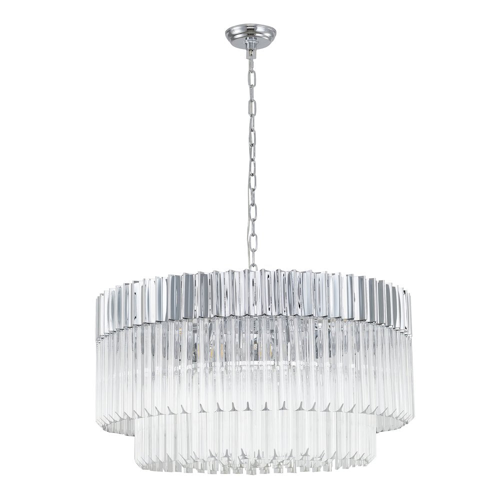 12-Light Chrome Chandelier With Clear Crystals