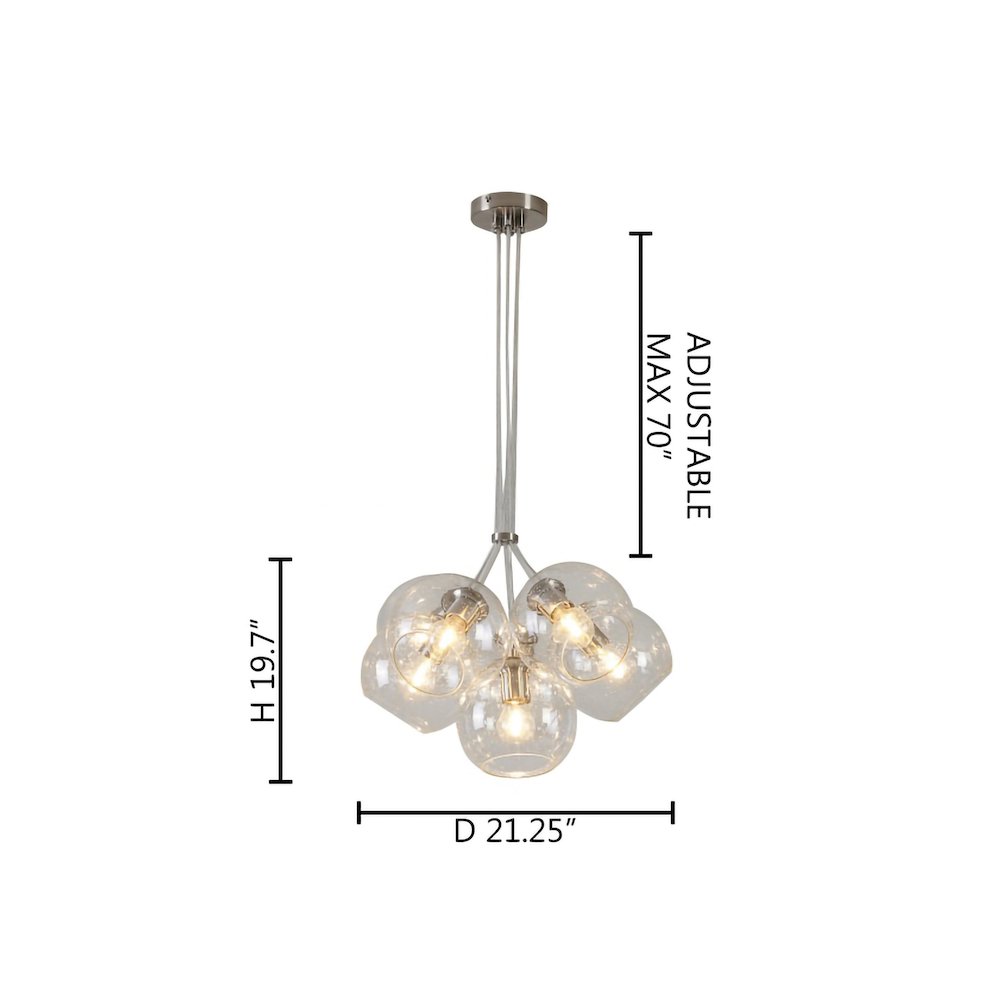 7-Light Satin Nickel Chandelier With Droplet Clear Glass Shades