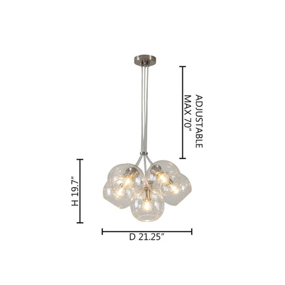 7-Light Satin Nickel Chandelier With Droplet Clear Glass Shades