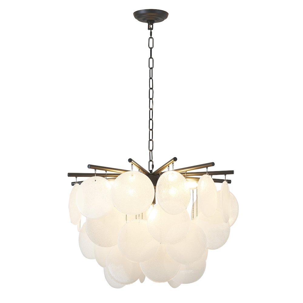 7-Light Satin Black Chandelier With Frosted White Glass Petals