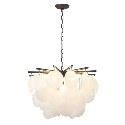 7-Light Satin Black Chandelier With Frosted White Glass Petals