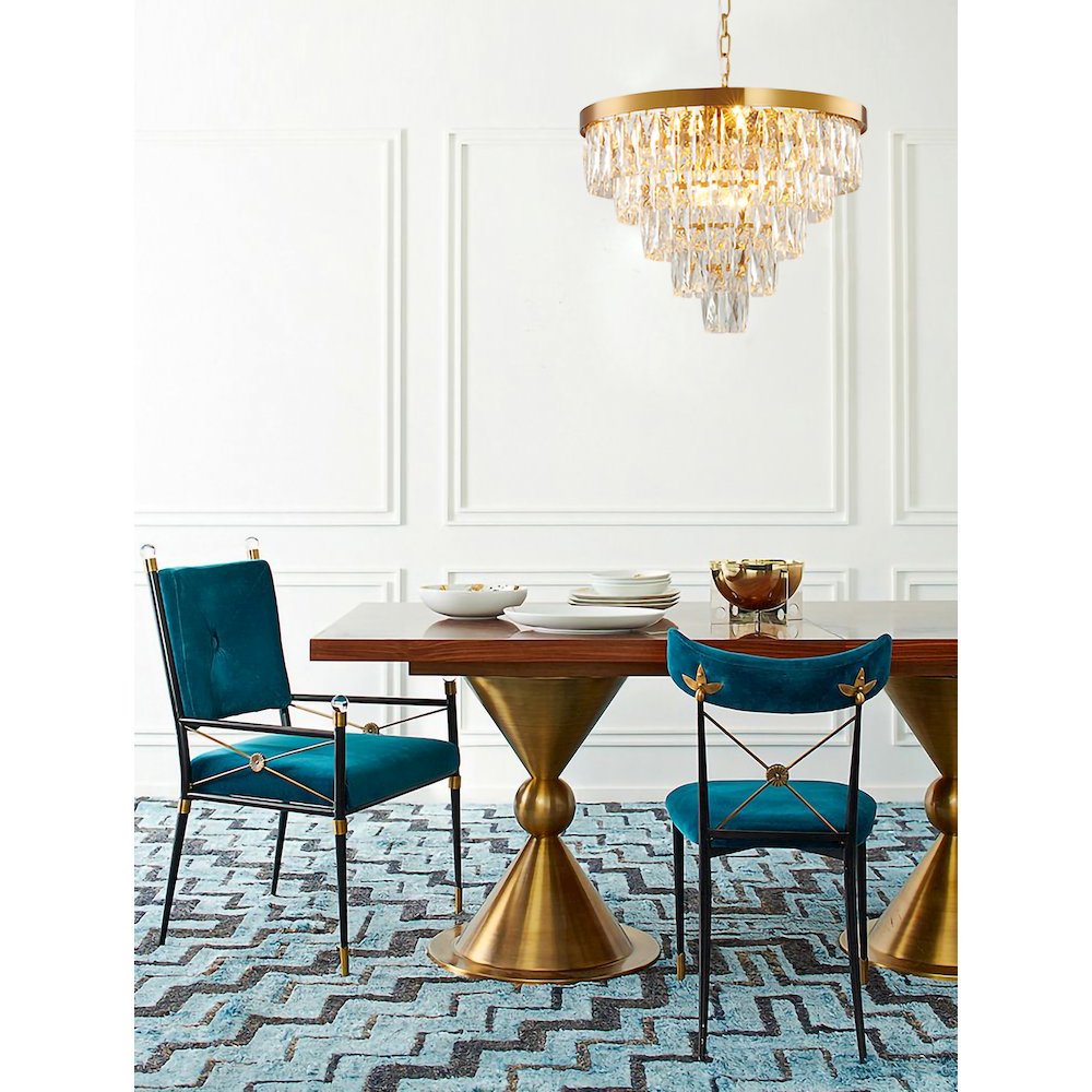 12-Light Gold Metal Chandelier With Clear Crystals