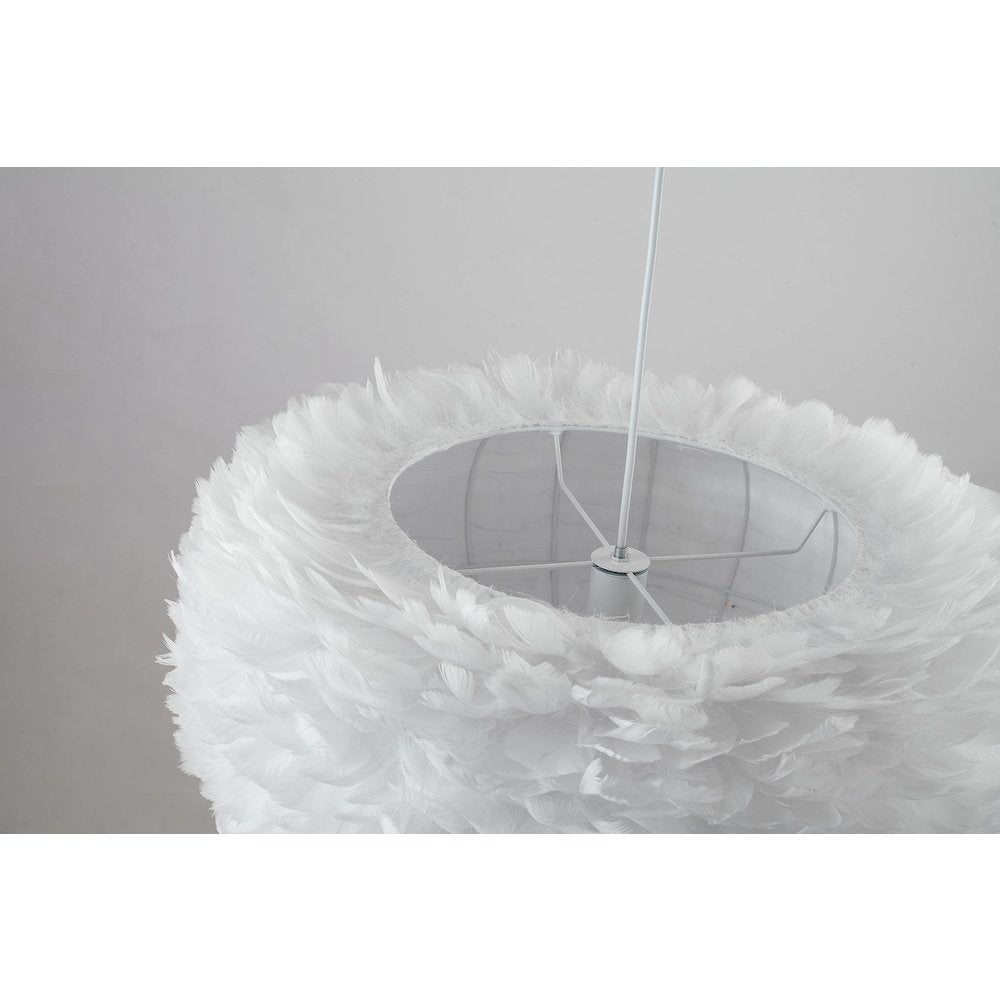 1-Light Light White Goose Fether Chandelier With A White Iron Frame