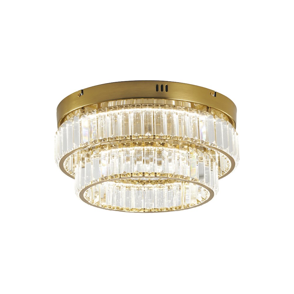 2-Light Brass Dimmable LED Flush Mount With Clear Crystals