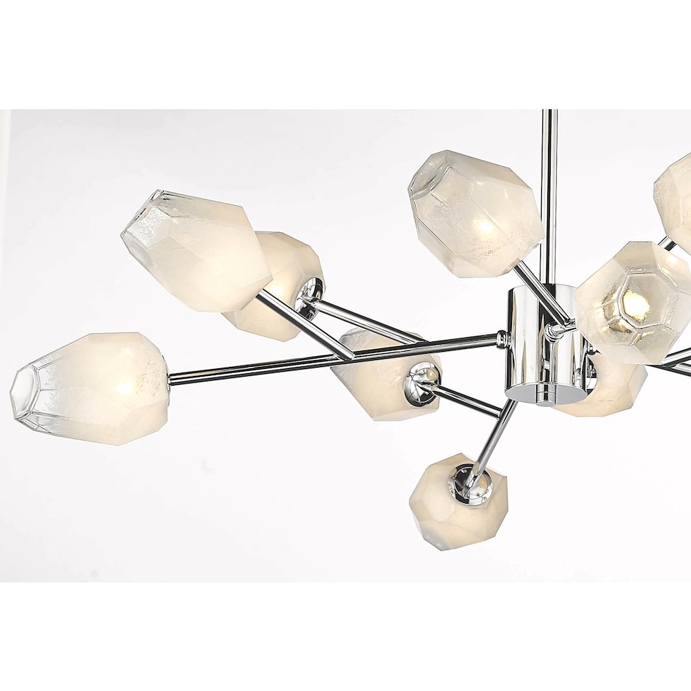 12-Light Chrome Chandelier With White Glass Shades