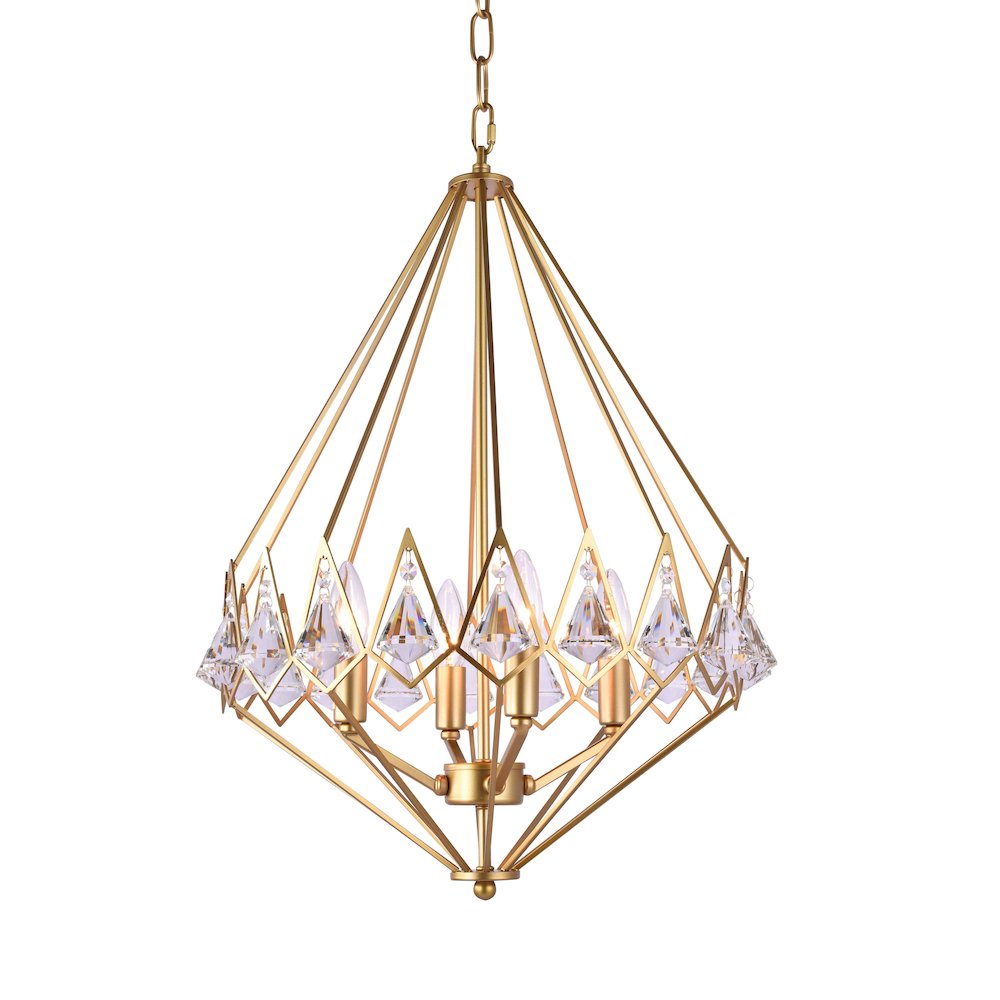 4-Light Gold Metal Chandelier With Clear Crystal Accents