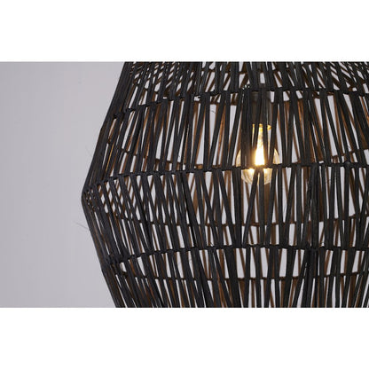1-Light Chrome Pendant With A Black Weaved Rope Shade