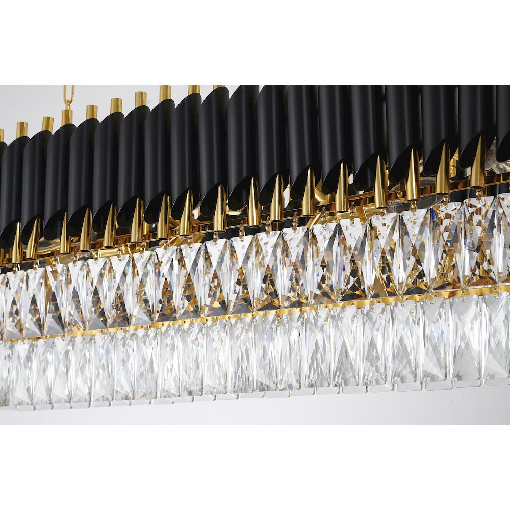 12-Light black and gold chandelier with clear hanging crystal