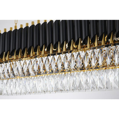 12-Light black and gold chandelier with clear hanging crystal