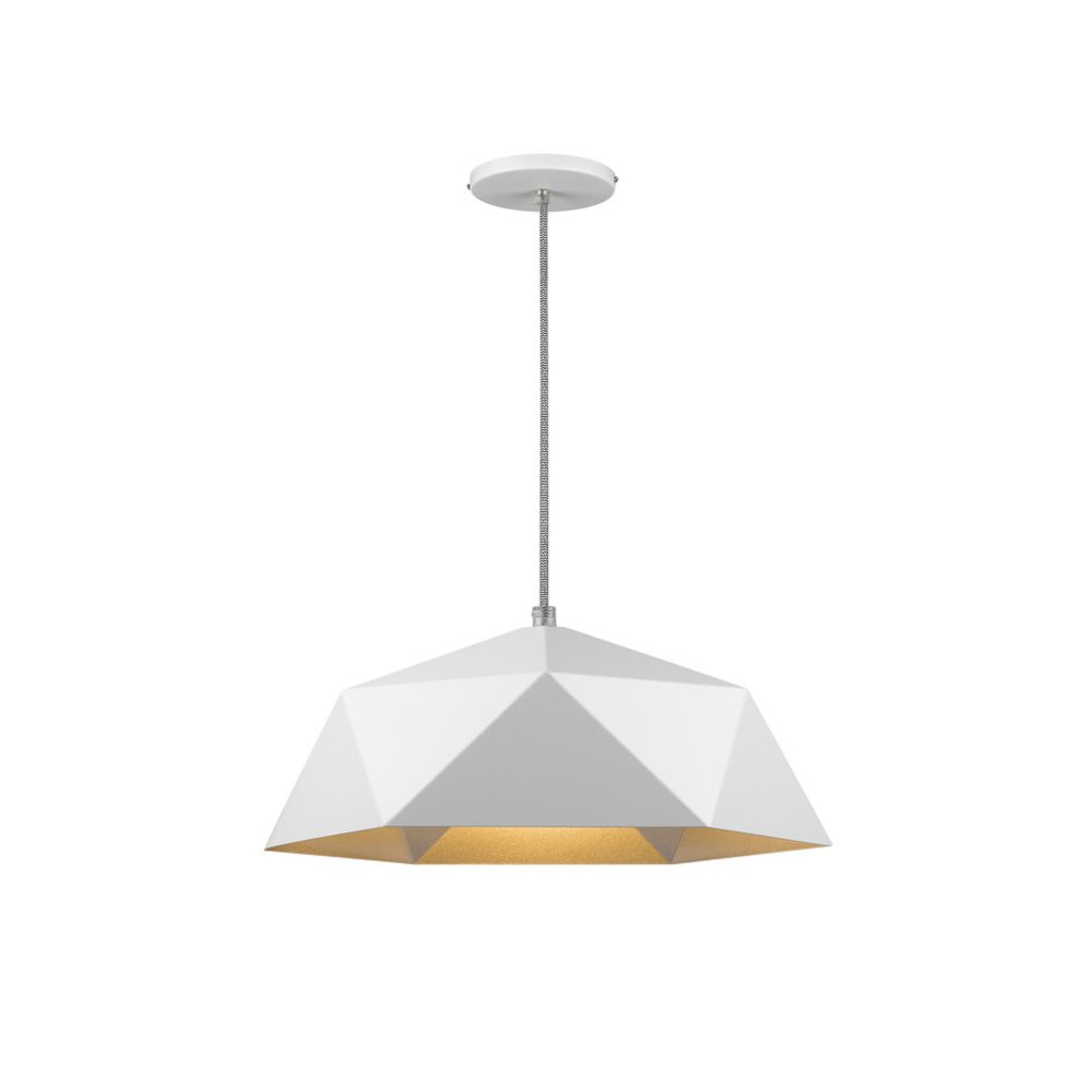 1-Light White Metal Shade Pendant With A Gold Interior