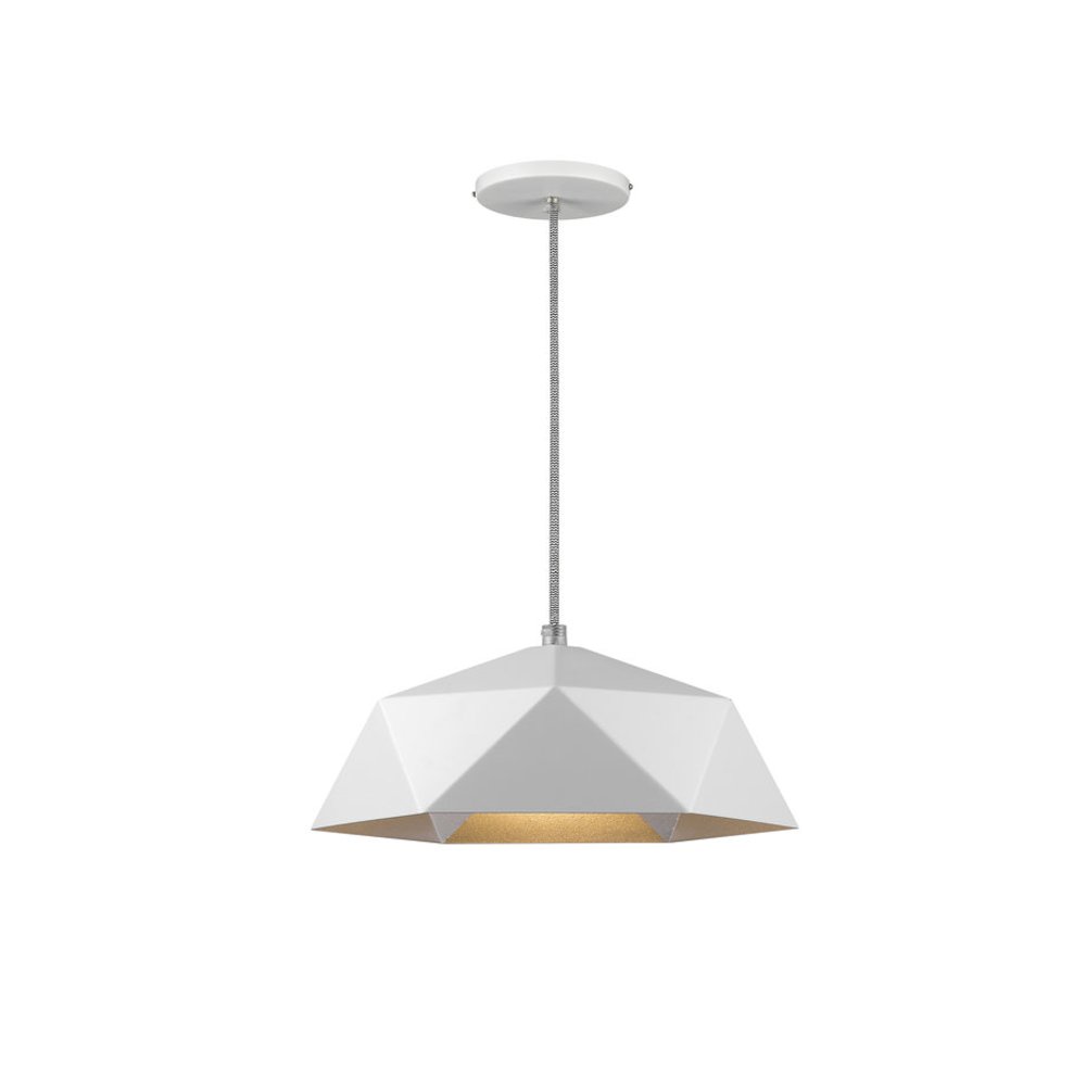 1-Light White Metal Shade Pendant With A Gold Interior