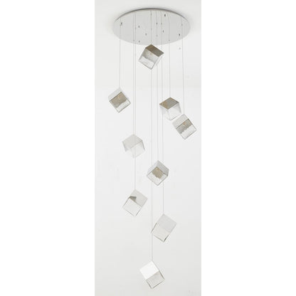 9-Light Chrome Cubed Chandelier With A Clear Distorted Glass Shades