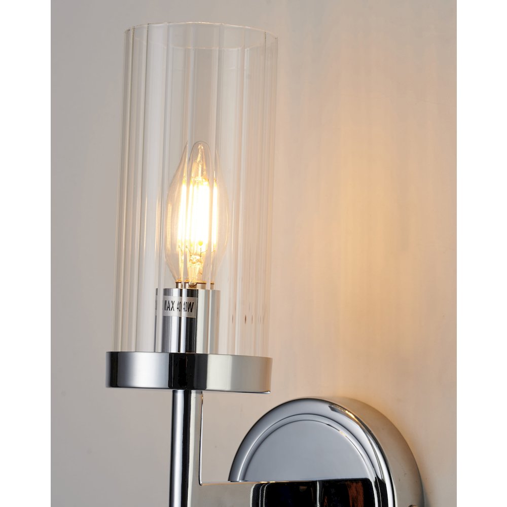 1-Light Chrome Metal Wall Sconce With A Clear Glass Shade