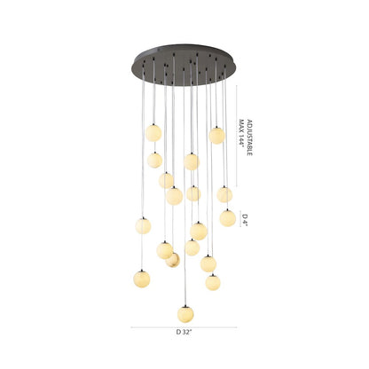 18-Light Black Stainless Steel Chandelier With Alabaster Pendants