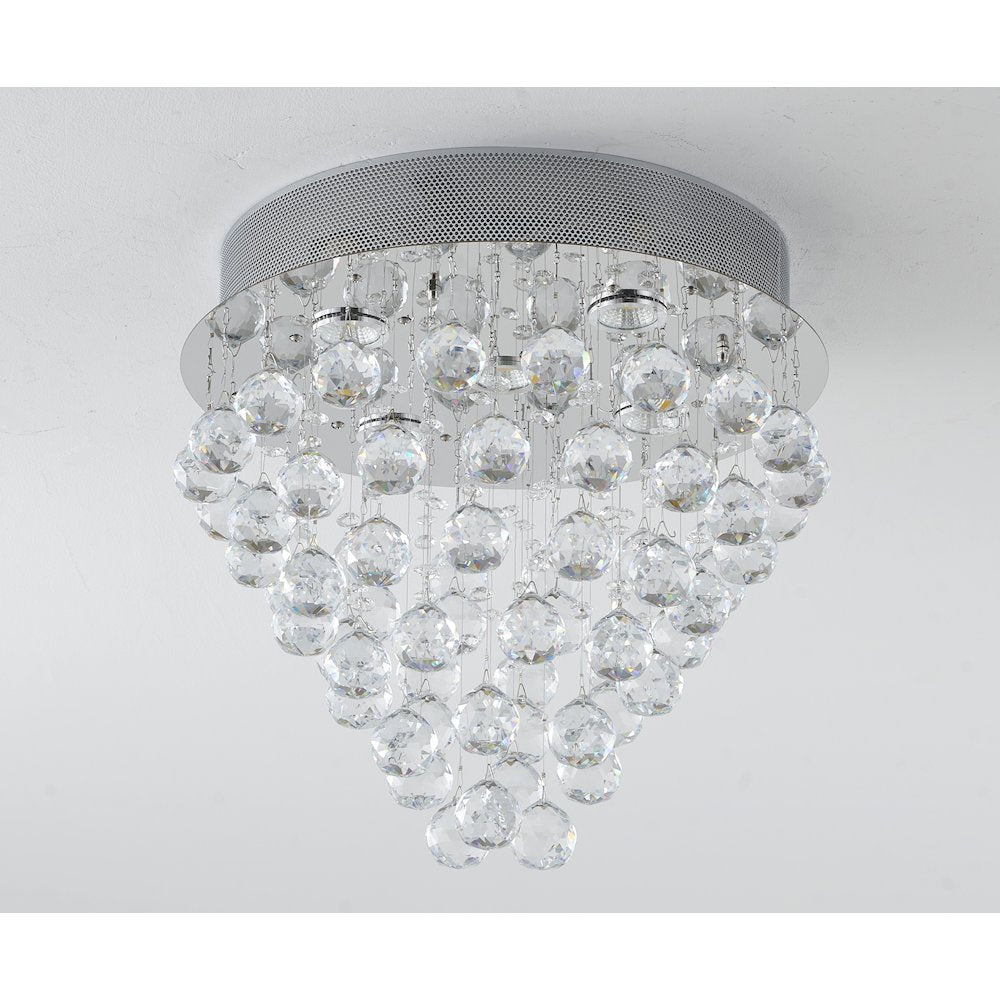 6-Light Chrome Flush Mount With Clear Crystals