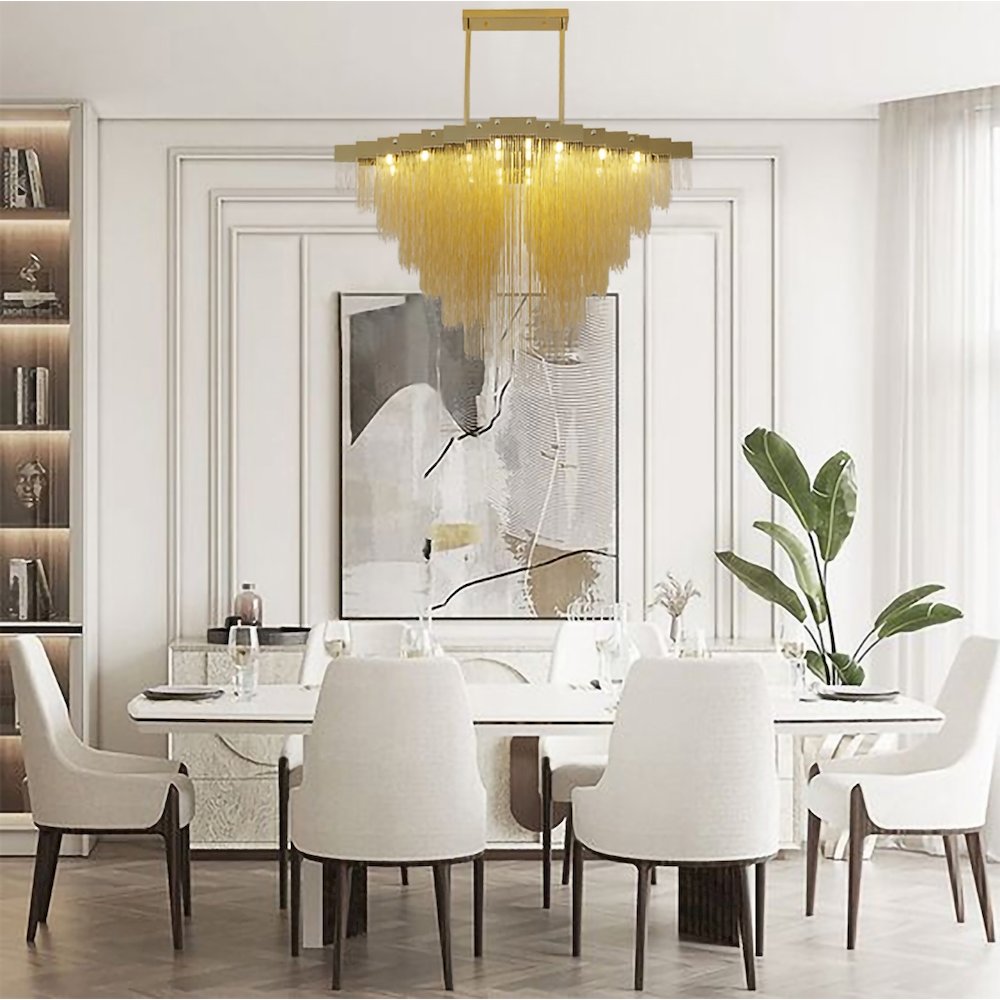 24-Light Gold Chandelier With Hanging Aluminum Chains
