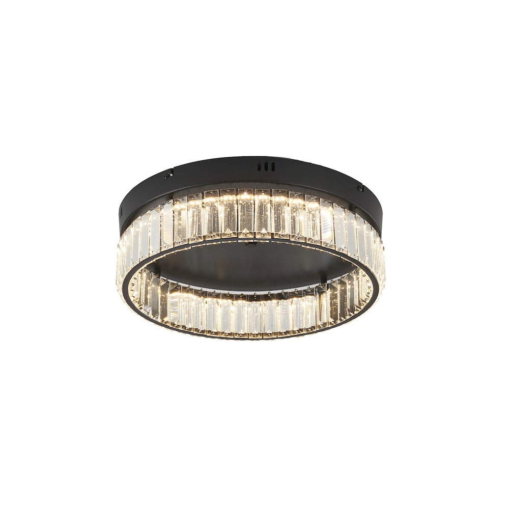 1-Light Satin Black Dimmable LED Flush Mount With Clear Crystals