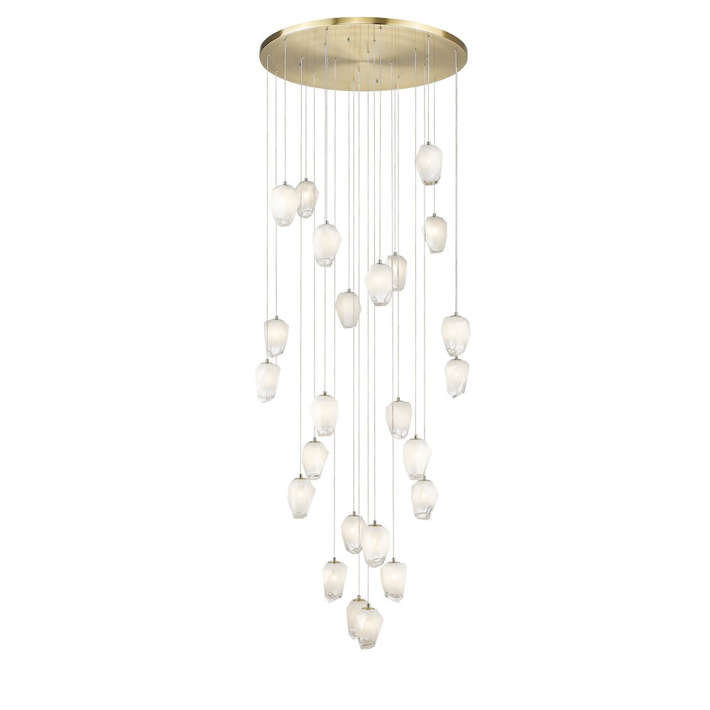 24-Light Gold Chandelier With White Glass Pendants