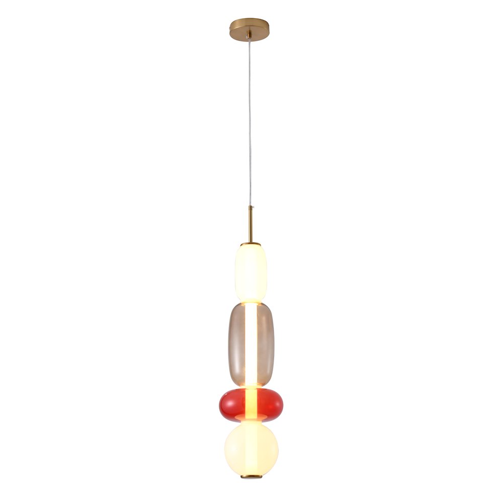 1-Light Gold LED Single Pendant With A Multi-color glass shade