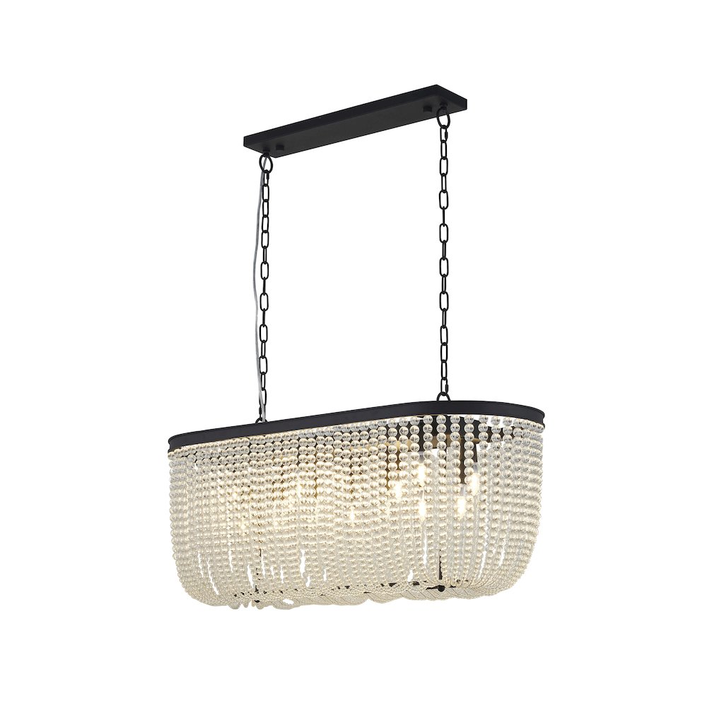 6-Light Satin Black Oval Chandelier With Clear Beaded hanging Crystals