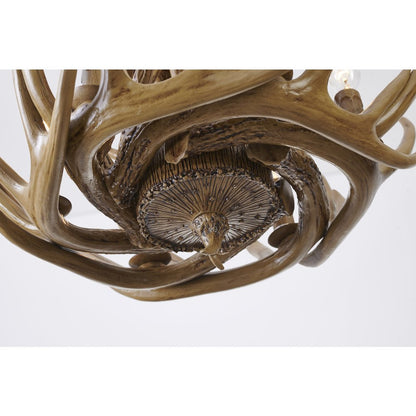 6-Light Brown Polyresin Antler Horn Chandelier