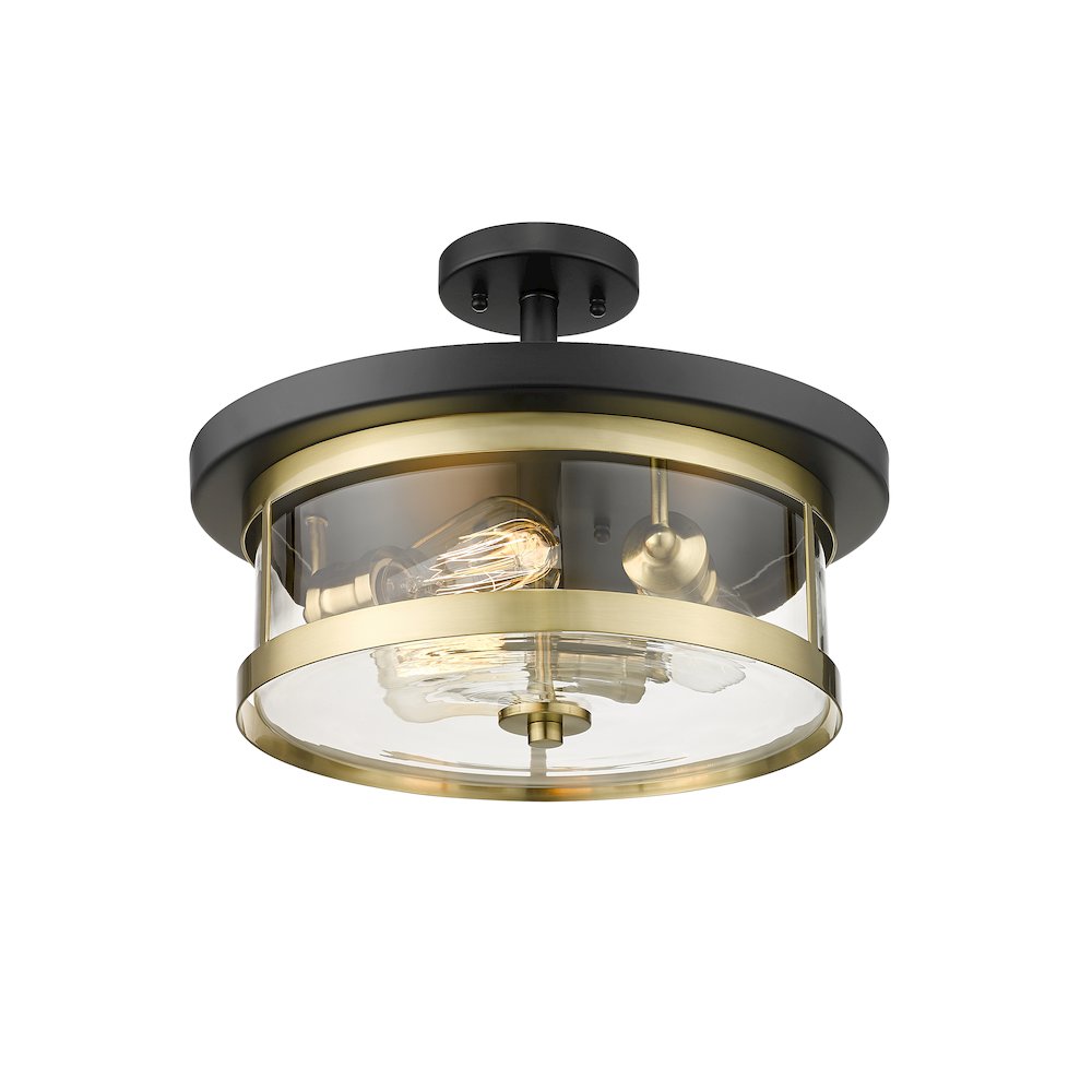 3-Light Black And Gold Flush Mount With A Clear Glass Shade