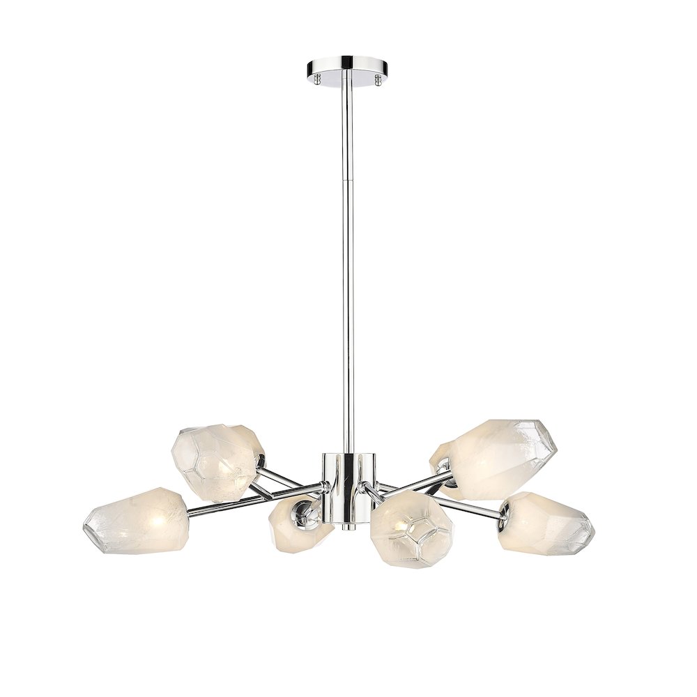 8-Light Chrome Chandelier With White Glass Shades