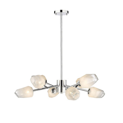 8-Light Chrome Chandelier With White Glass Shades