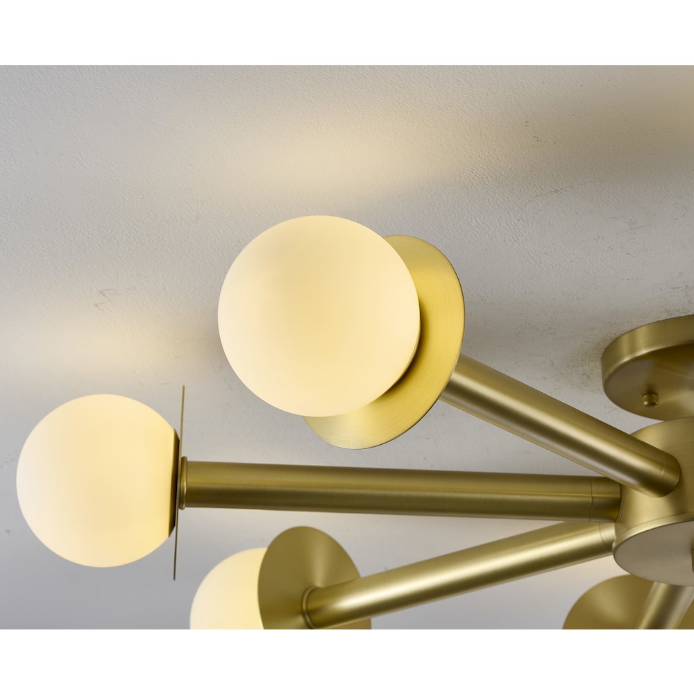 8-Light Satin Brass Flush Mount With White Glass Globe Shades