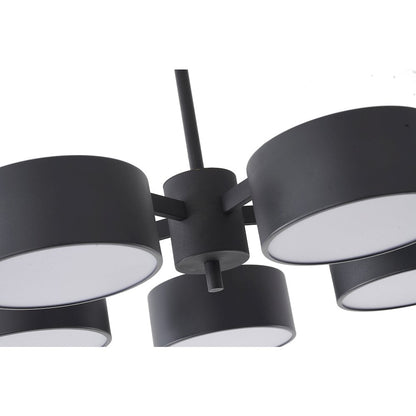 5-Light Black LED Semi Flush Mount With Black Shades And White Frosted Diffusers