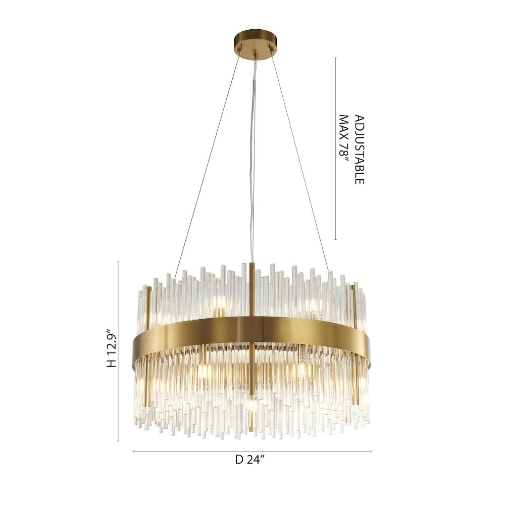 14-Light Gold Chandelier With Clear Glass Rods