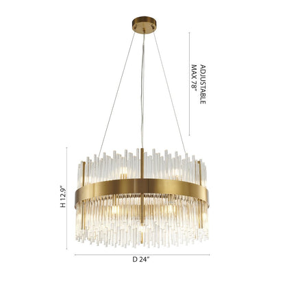 14-Light Gold Chandelier With Clear Glass Rods