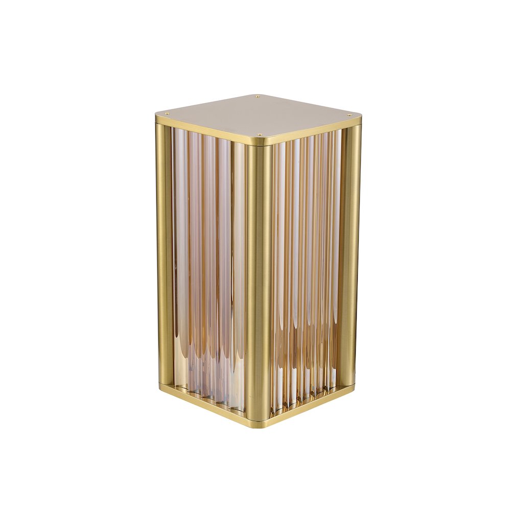 1-Light Satin Brass Stainless Steel LED Table Lamp With Clear Glass Rods