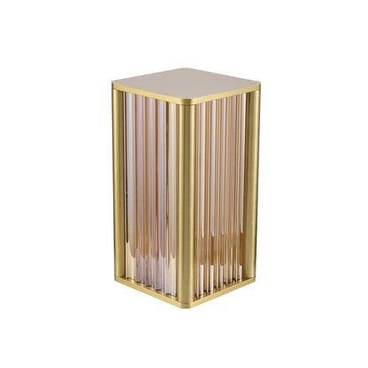 1-Light Satin Brass Stainless Steel LED Table Lamp With Clear Glass Rods