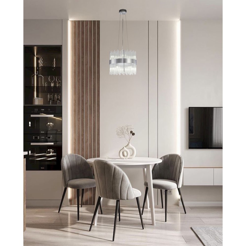 10-Light Chrome Chandelier With Clear Glass Rods