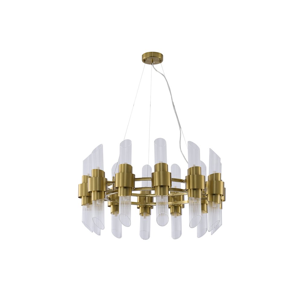 24-Light Satin Brass Iron Chandelier With Glass Shades