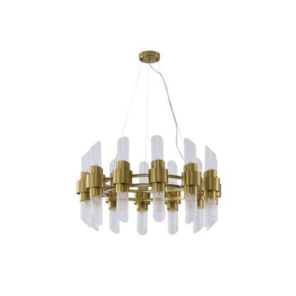 24-Light Satin Brass Iron Chandelier With Glass Shades