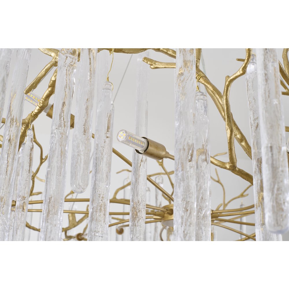 12-Light Brass Aluminum Chandelier With Clear Glass Drop