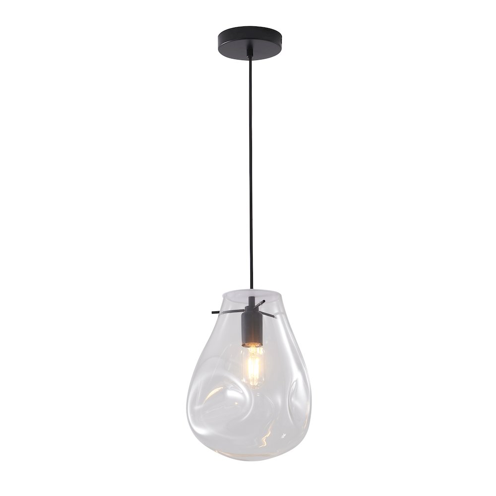 1-Light Black Single Pendant With A Clear Glass Shade