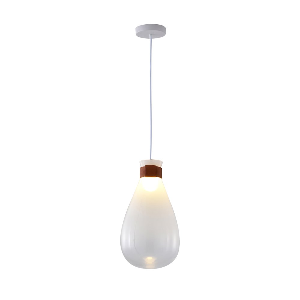1-Light White Glass Jar Pendant With A Leather Band
