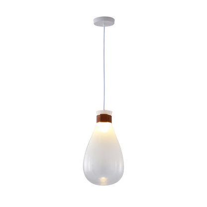 1-Light White Glass Jar Pendant With A Leather Band
