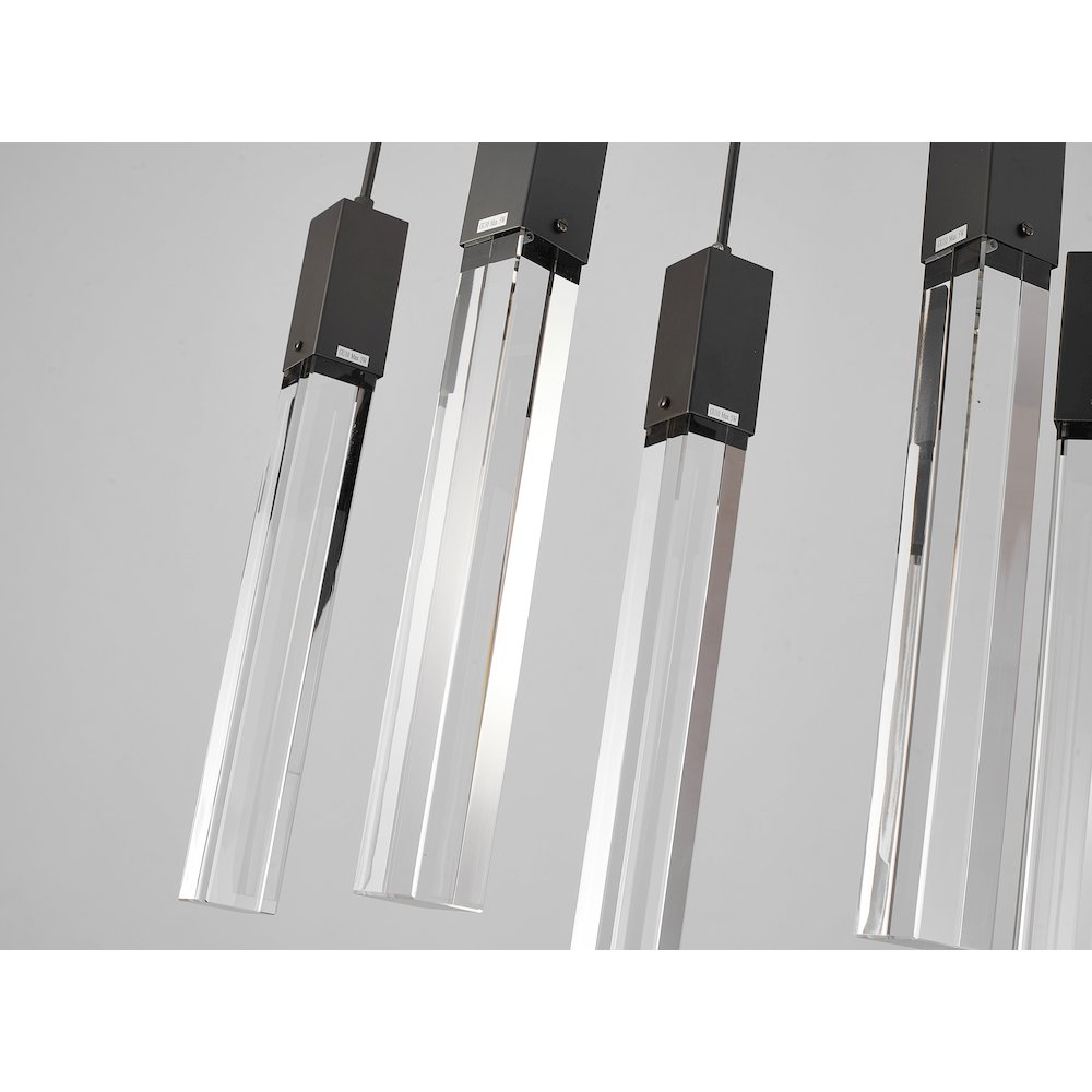 7-Light Matte Black Island Lighting With A Clear Bubble Crystal