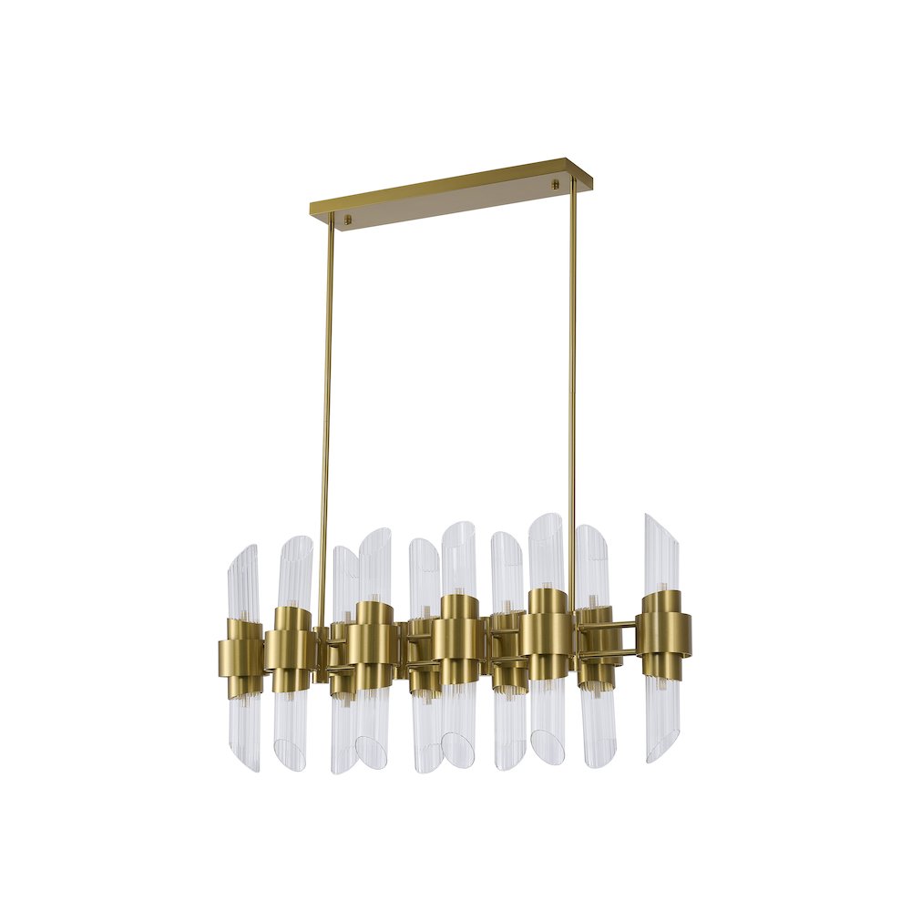 20-Light Satin Brass Iron Chandelier With Glass Shades