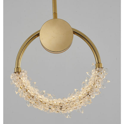1-Light Gold LED Pendant With Clear Crystal Beading