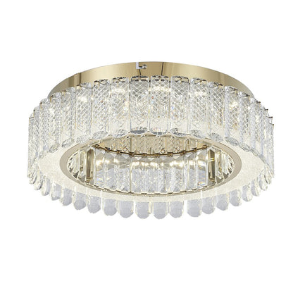 1-Light Gold Stainless Steel LED Flush Mount With Clear Crystals