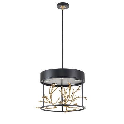 5-Light Matte Black Pendant With Gold Branch Accents