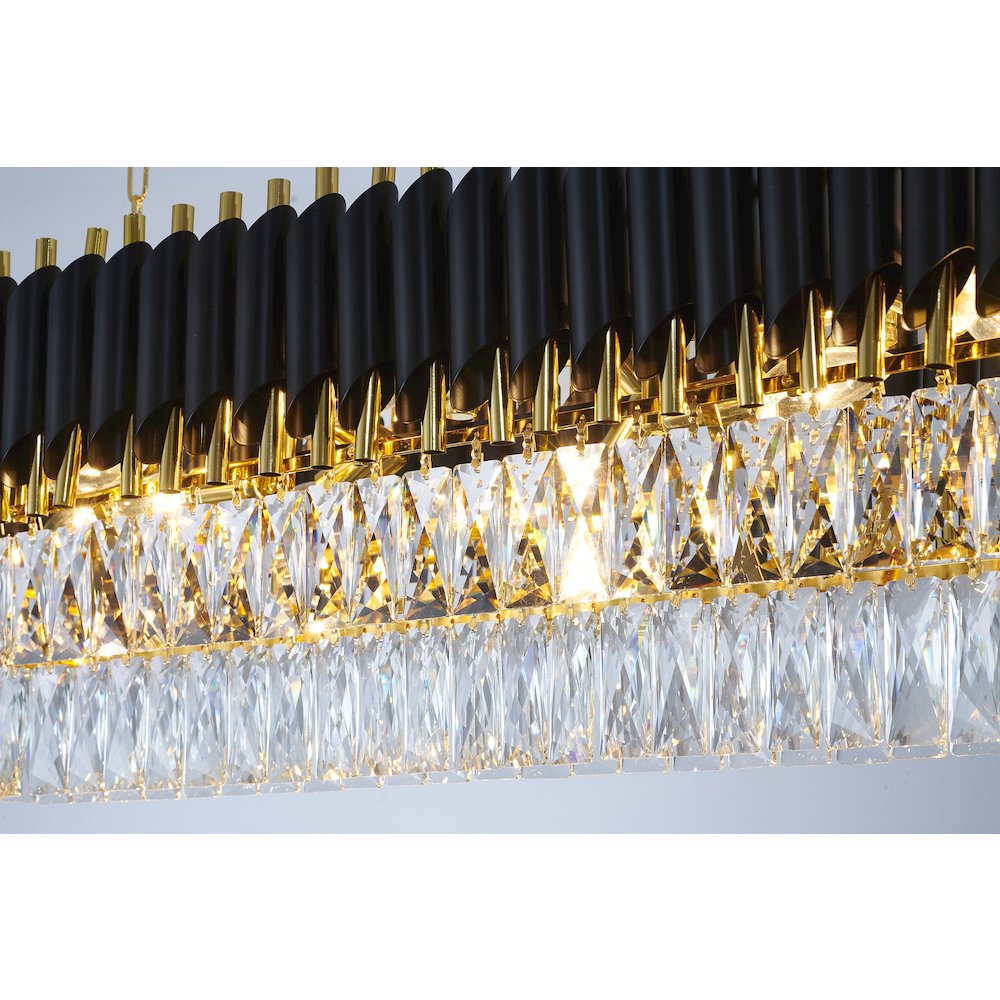 12-Light black and gold chandelier with clear hanging crystal
