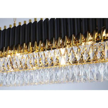 12-Light black and gold chandelier with clear hanging crystal