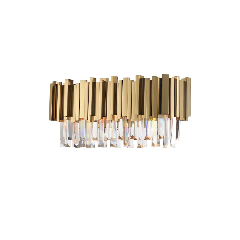 3-Light Gold Stainless Steel Wall Sconce With Crystals