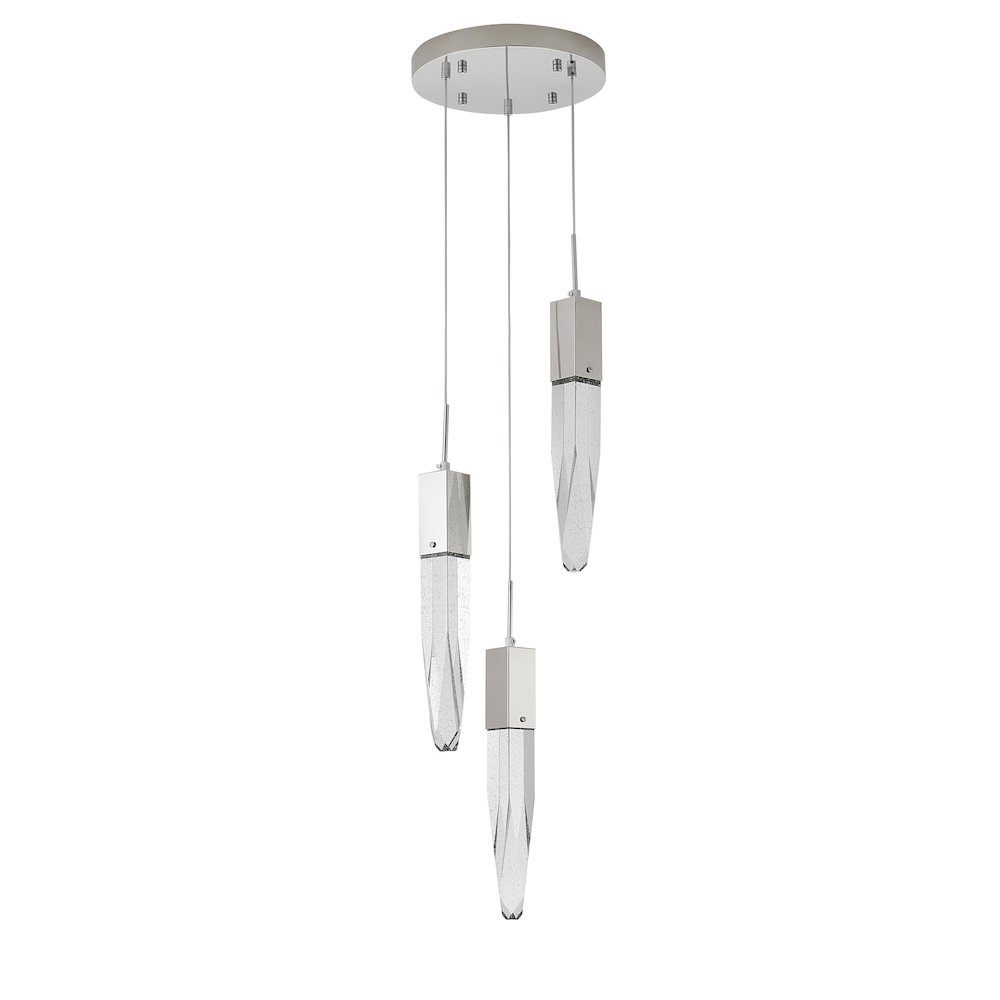 3-Light Chrome Chandelier With A Clear iceberg bubble Crystal